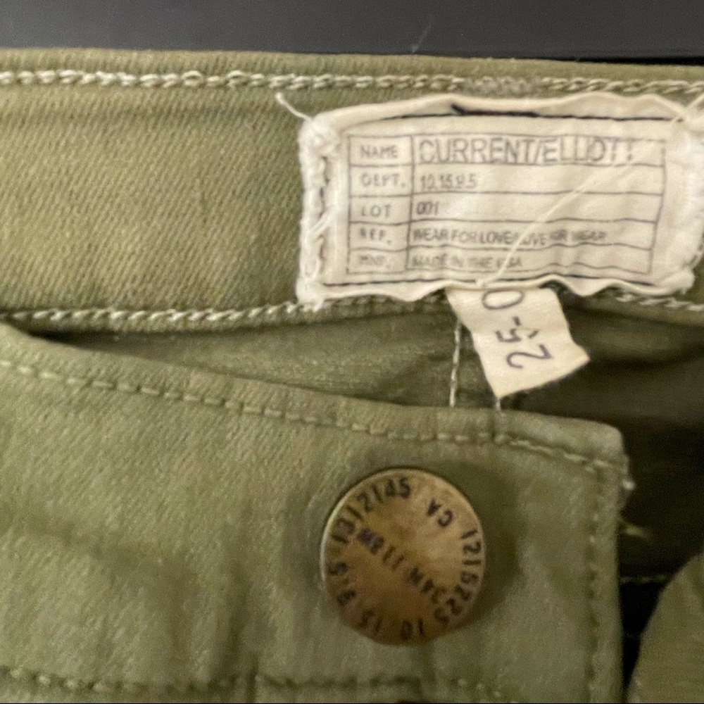 Olive green, Current Elliott stretchy skinny jeans, mid rise. - Picture 2 of 3